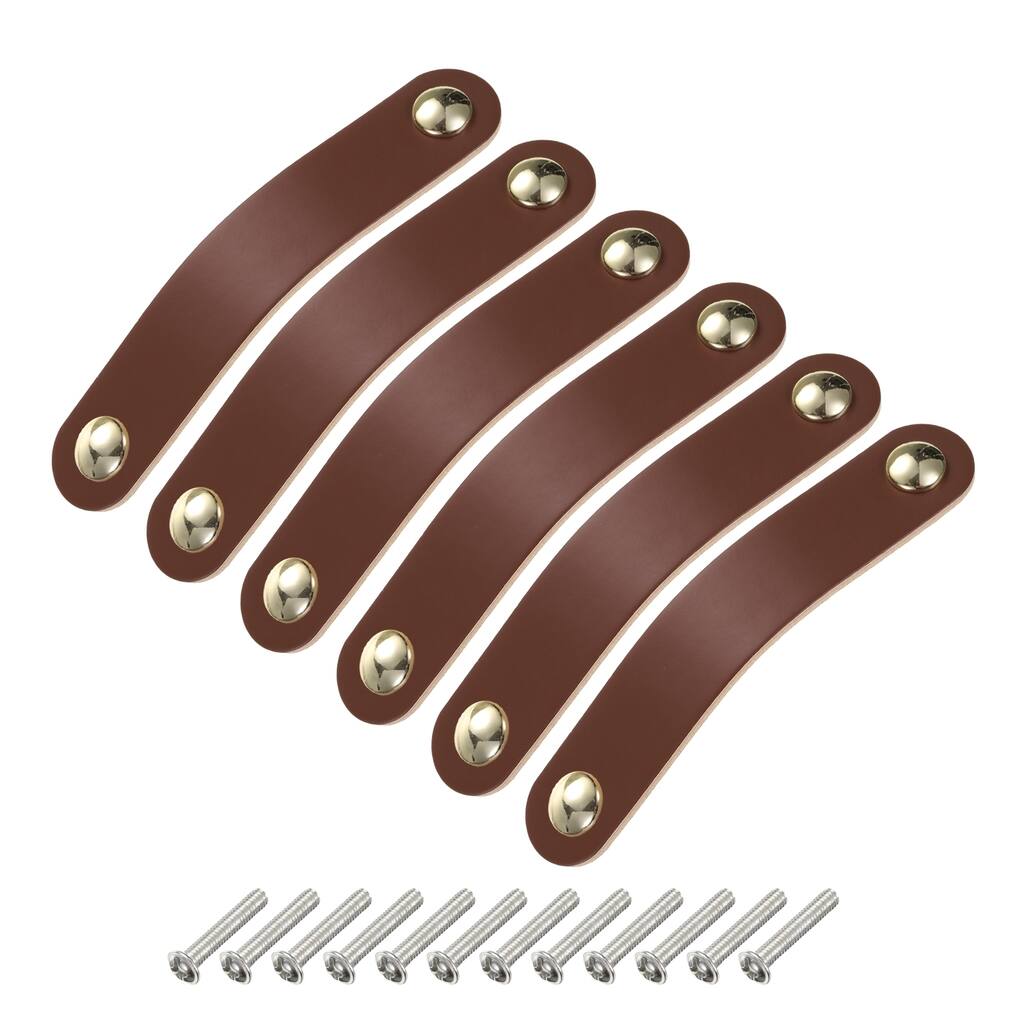 6 Packs Leather Drawer Pulls Double Hole Knobs