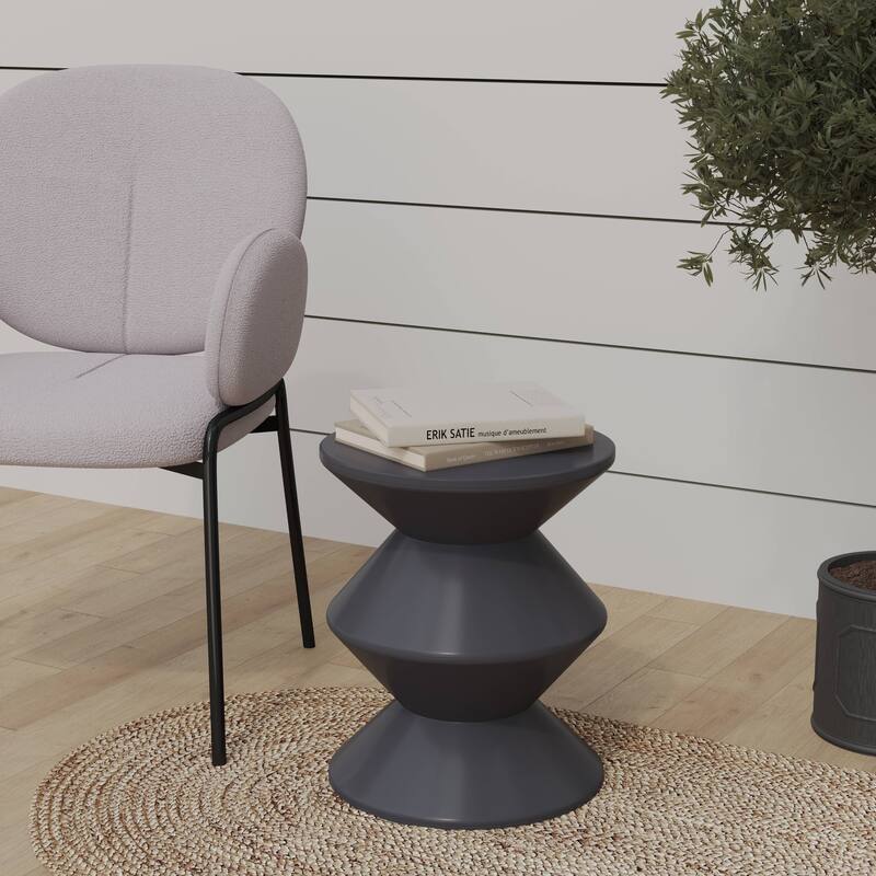 Round Side Table in ABS Plastic with Double-Hourglass Design End Table For Indoor and Outdoor
