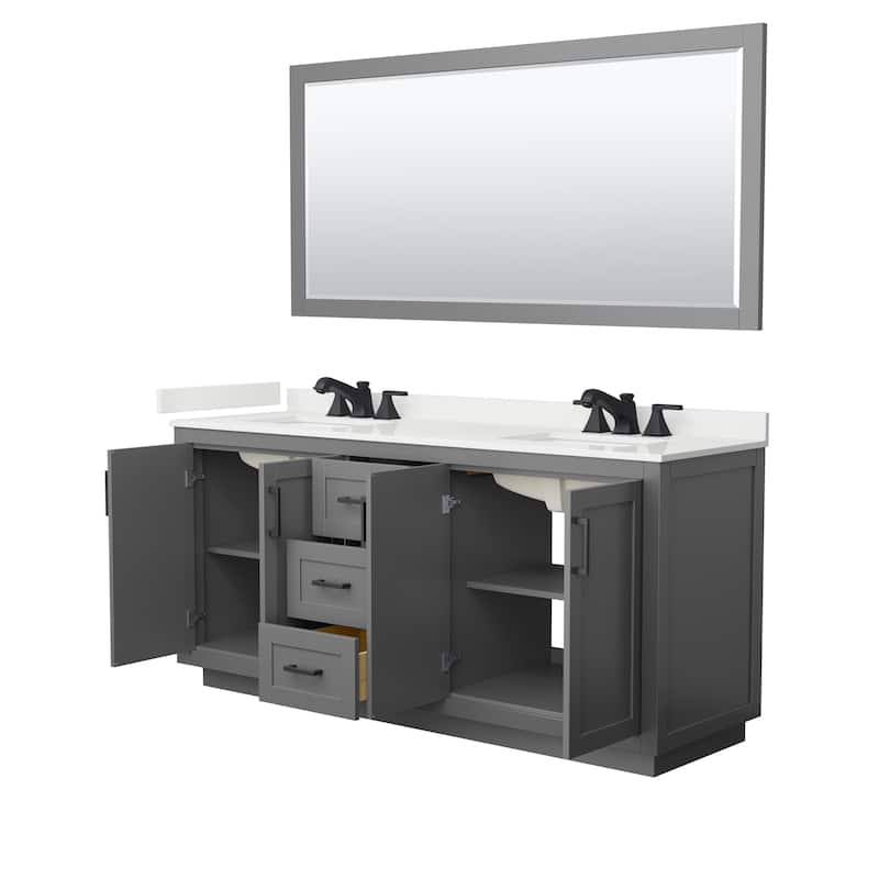 Miranda 72-inch Double Vanity, Quartz Top, 70-inch Mirror