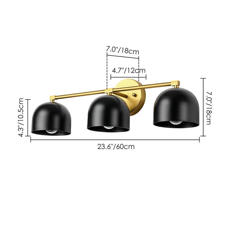 3-Light Retro Black with Brushed Gold Linear Dome Bathroom Vanity Light - 23.62 in. W x 7.09 in. H x 7.09 in. D