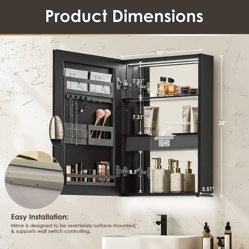 Hesili Rectangular Frameless LED Lighted Bathroom Mirror Medicine Cabinet