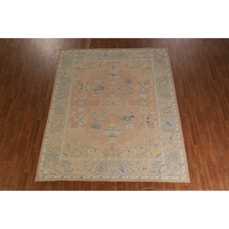 Hand Knotted Oriental 100% Wool Carpet Transitional All-Over Peach Oushak Area Rug - 10' 1'' X 8' 3''