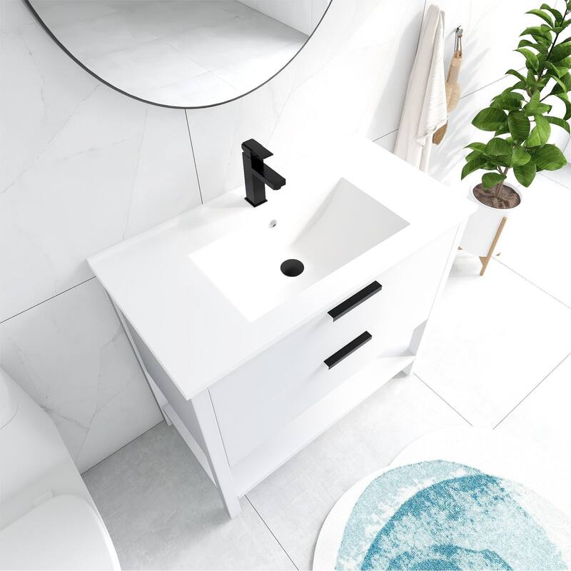 BNK 30/36 Inch Bathroom Vanity With Single Sink,Modern Bathroom Vanities With Soft Close Drawer And Shelf