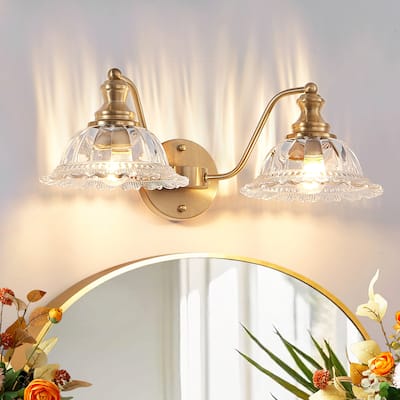 20" 2-Light Gold Vintage Vanity - Glass - Bathroom Bedroom(Bulb Not Included)