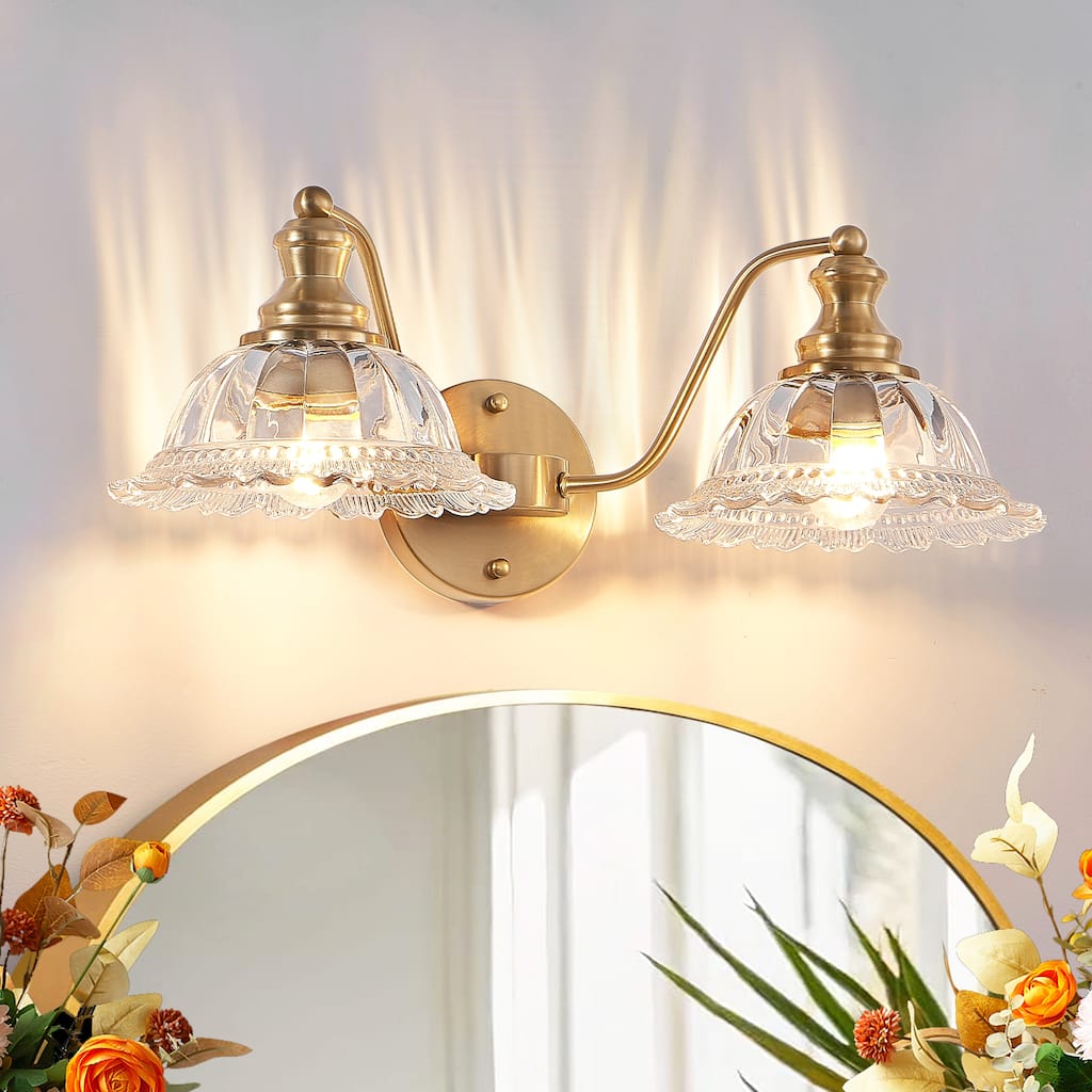 20" 2-Light Gold Vintage Vanity - Glass - Bathroom Bedroom(Bulb Not Included)
