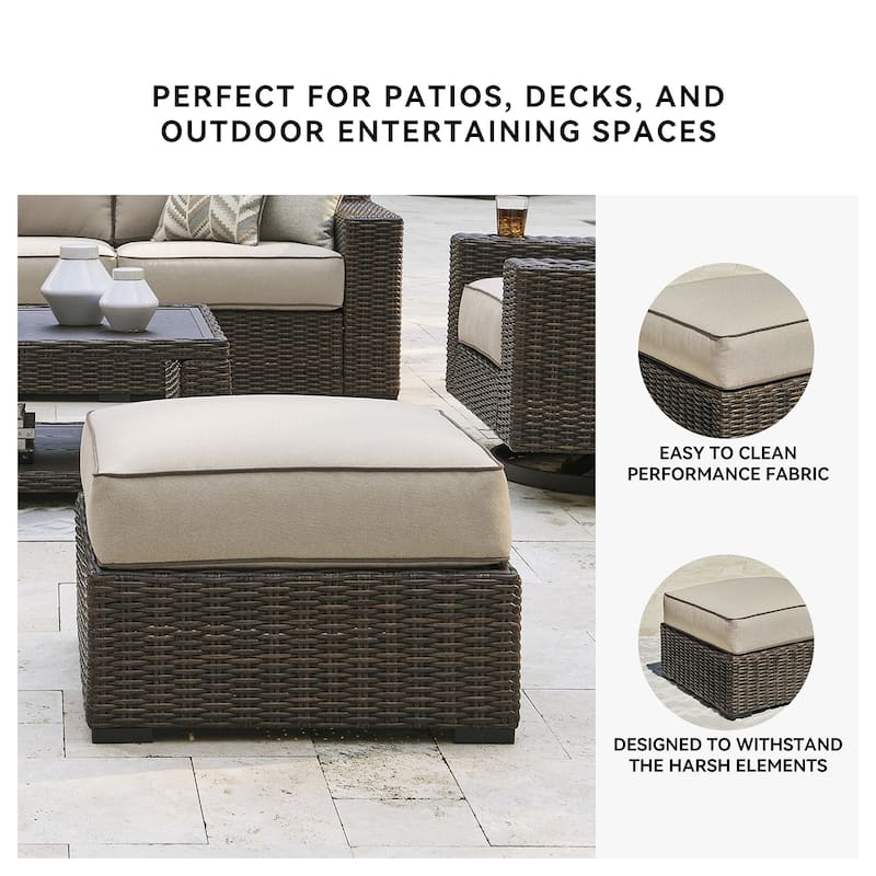Signature Design by Ashley Coastline Bay Brown Outdoor Ottoman with Cushion - 28.5" W x 28.5" D x 19.5" H