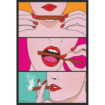 Week Comic - Three Comic Strips Woman Rolling and Smoking Blunt Framed Poster - 24 x 36 Inch