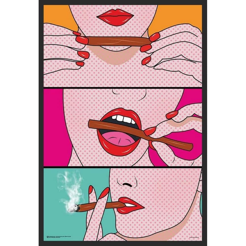 Week Comic - Three Comic Strips Woman Rolling and Smoking Blunt Framed Poster - 24 x 36 Inch