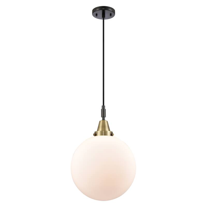 Innovations Lighting Downtown Urban - Caden Beacon - 1 Light 12" Cord Hung Mini Pendant - Black Antique Brass/Matte White Shade