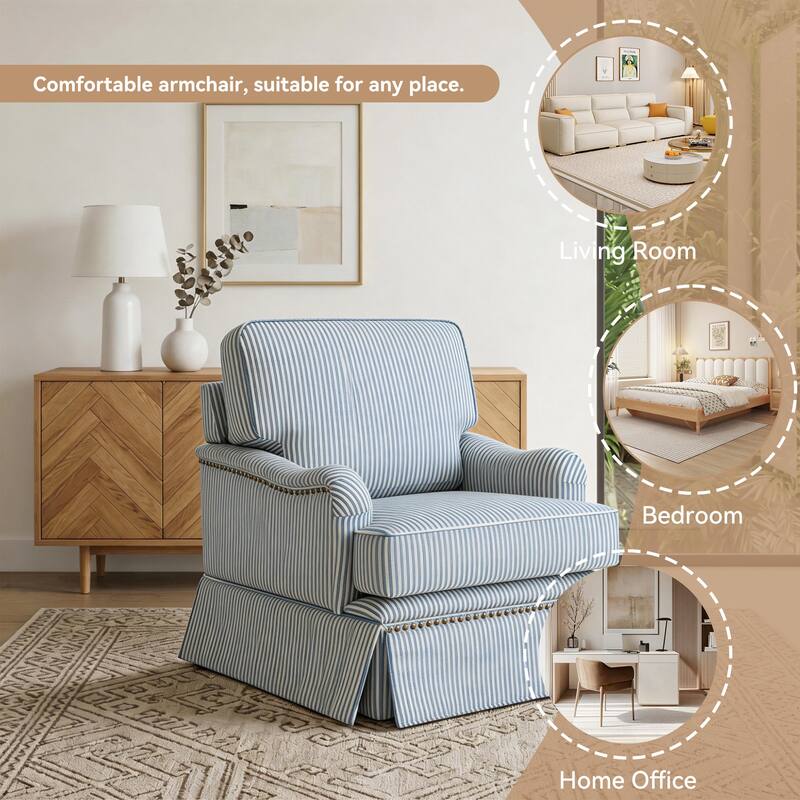 Chenille Swivel Accent Chair with Nailhead Trim Skirt