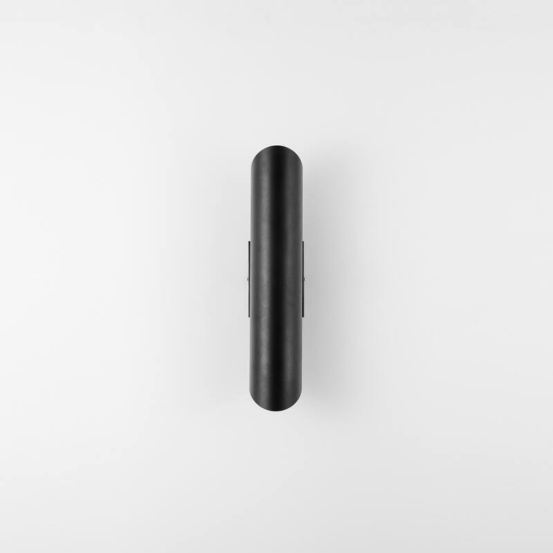 4.3" W 2-Light Modern Black Linear Cylinder Metal Integrated LED Outdoor Porch Lights - 4.33 in. W x 19.69 in. H x 5.12 in. D