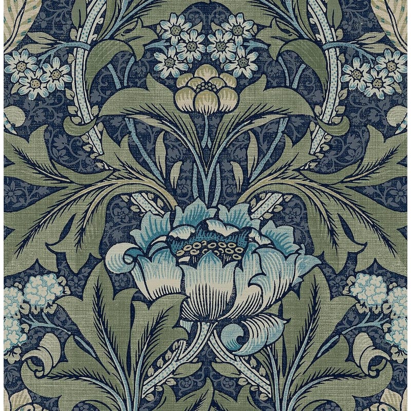 NextWall Acanthus Floral Peel and Stick Wallpaper - 20.5 in. W x 18 ft. L - Denim & Sage