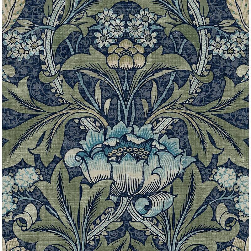 NextWall Acanthus Floral Peel and Stick Wallpaper - 20.5 in. W x 18 ft. L - Denim & Sage