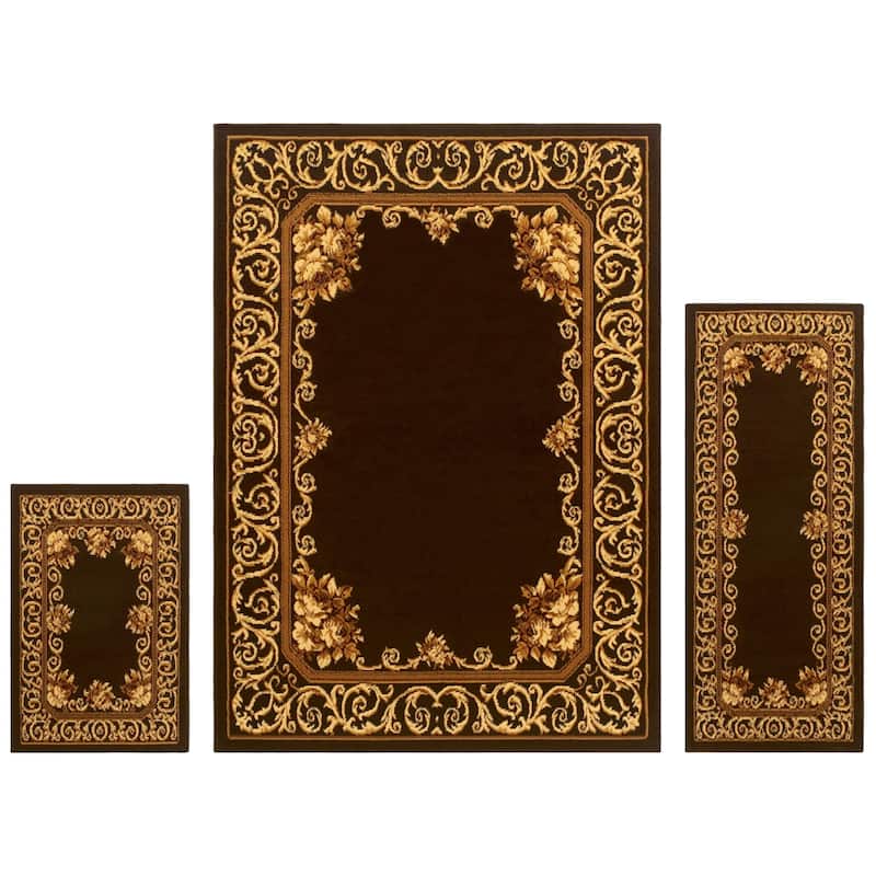 Formal Floral Scroll Border Indoor 3-Piece Area Rug Set by Superior - (2' x 3', 2 'x 5', 5' x 7')