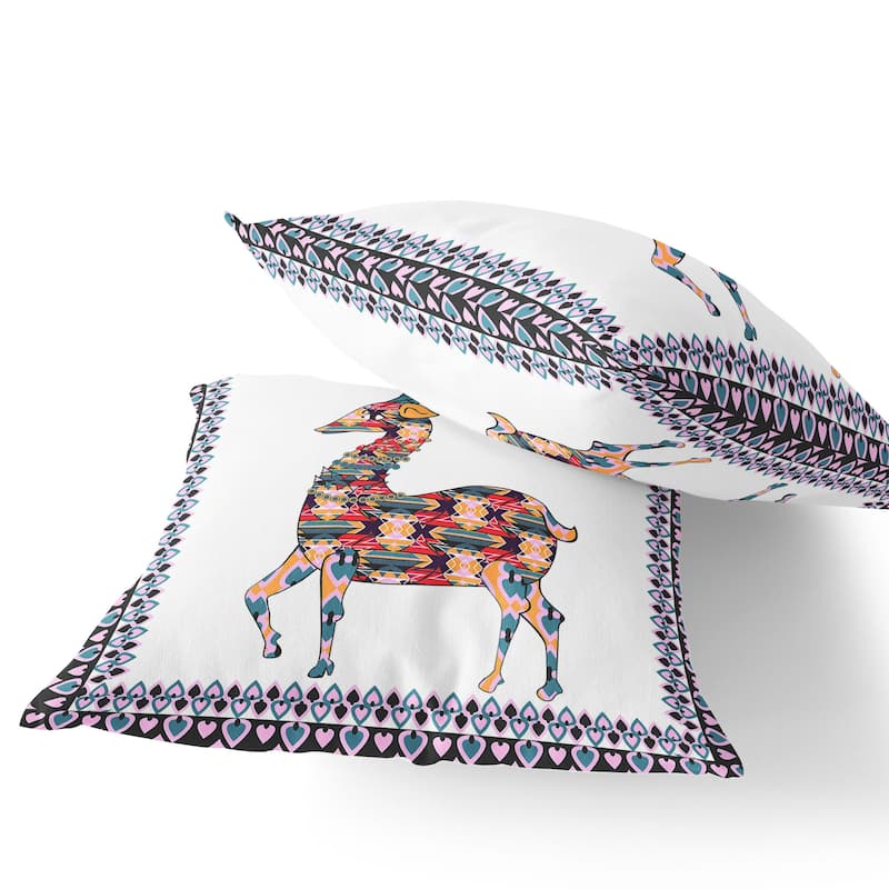 HomeRoots Set of Two 16" X 16" Red and White Deer Blown Seam Animal Print Indoor Outdoor Throw Pillow - 16.00' X '16.00' X '5.00