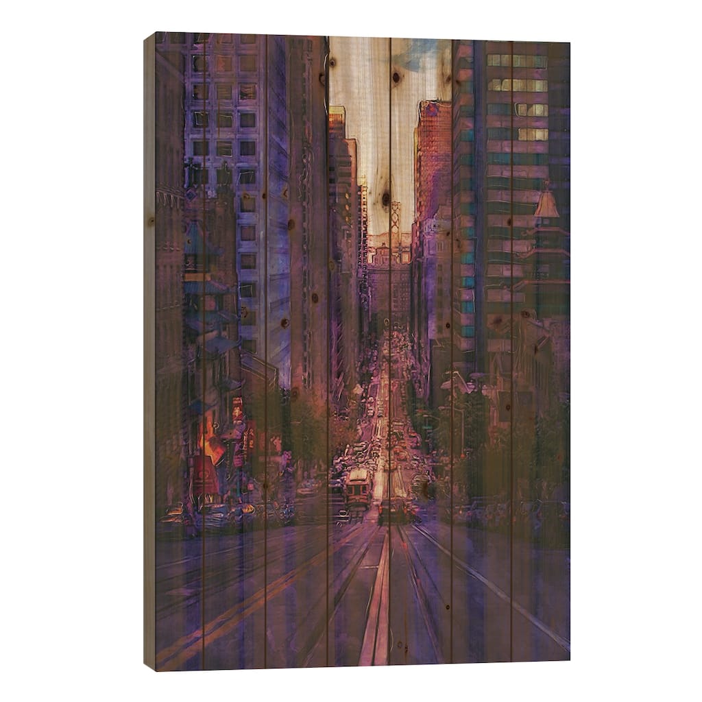 San Francisco Street Print On Wood by FisherCraft - Multi-Color
