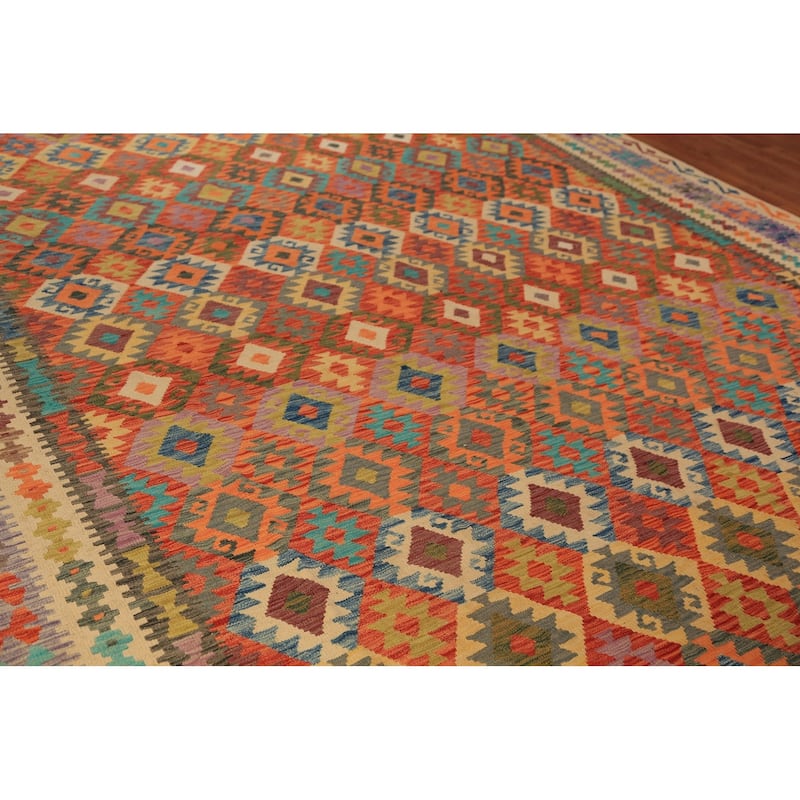 South Western Style Kilim Oriental Large Rug Hand-Woven Wool Carpet - 10'0"x 16'1"
