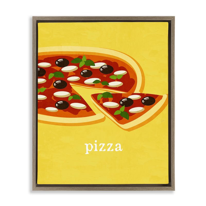 Stupell Delicious Pizza on Yellow Framed Floater Canvas Wall Art Design By Kim Allen - 17 x 21 - Brown