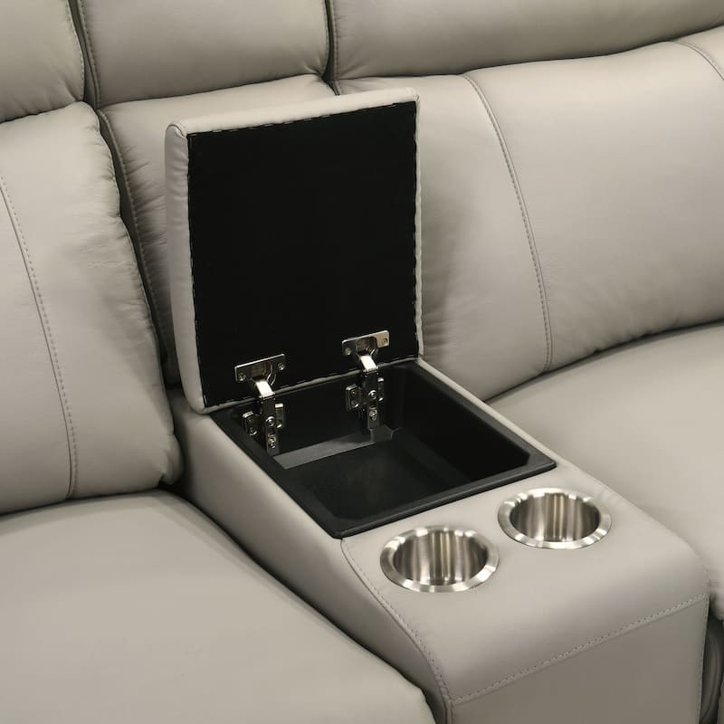 Furniture of America Joren Modern FSC Certified Leather Match Power Recline Sectional with Console and USB Port