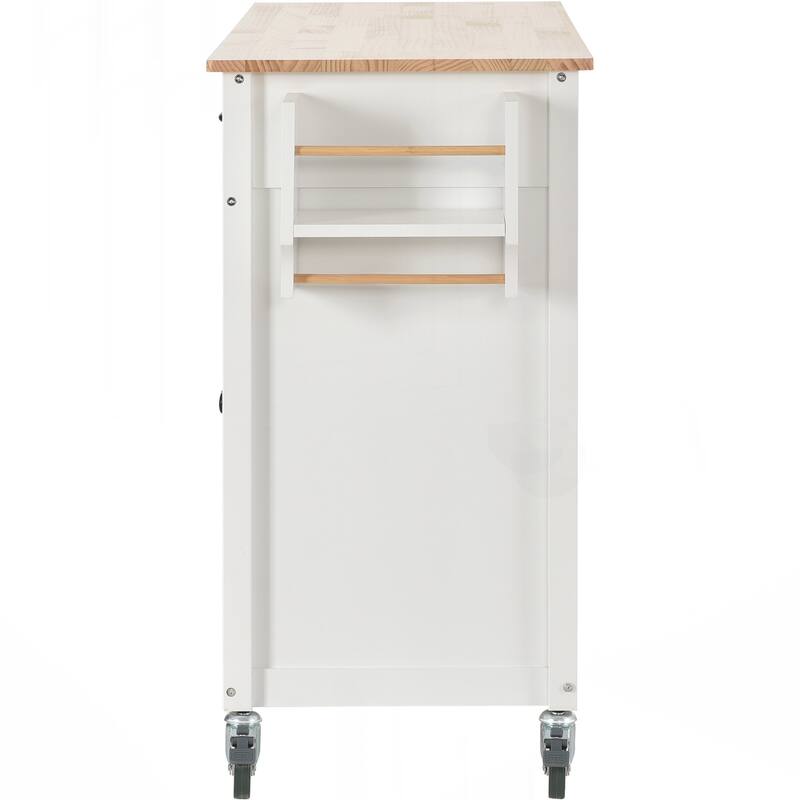 Kitchen Island Cart with Solid Wood Top and Locking Wheels