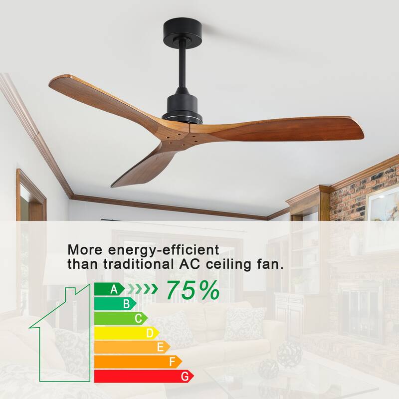 52''/60" Large Ceiling Fan without Lights, Remote Control and Reversible Motor Included, 3 Wood Blades
