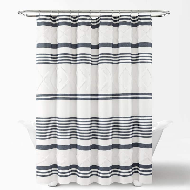 Lush Decor Urban Diamond Stripe Woven Tufted Eco-Friendly Recycled Cotton Shower Curtain Single