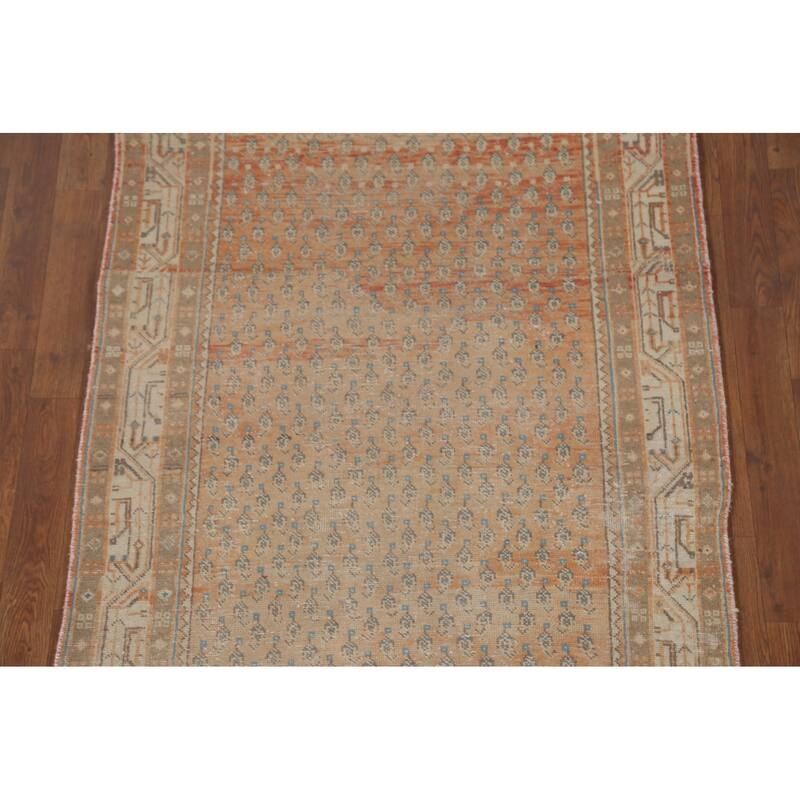 All-Over Botemir Persian Vintage Runner Rug Hand-Knotted Wool Carpet - 3'5" x 9'5"