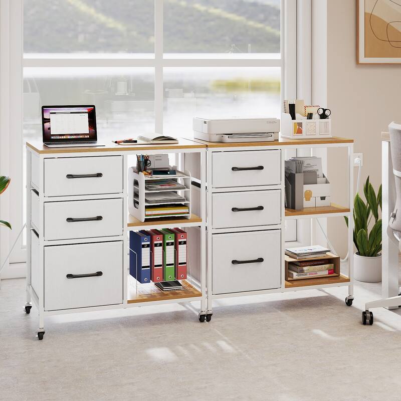 Gymax 3 Drawer Mobile File Cabinet w/Charging Station Open Storage