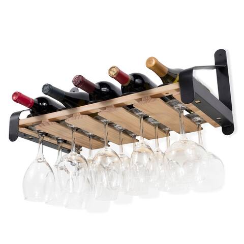 Rustic State Barrel Wall Mount Wine Rack and Stemware Holder