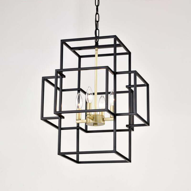 Industrial 4-Light Matte Black Farmhouse Lantern Chandelier, for Dining Room and Kitchen, E12 Bulbs Not Included