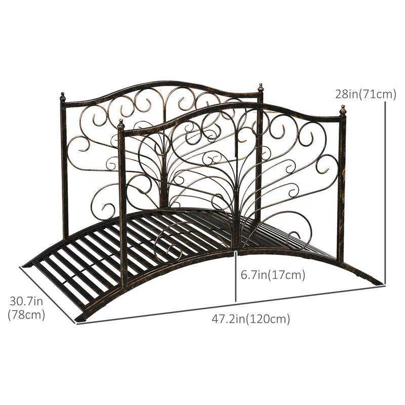 Outsunny 4’ Metal Arch Backyard Garden Bridge with Safety Siderails, Delicate Scrollwork, & Easy Assembly, Black Bronze