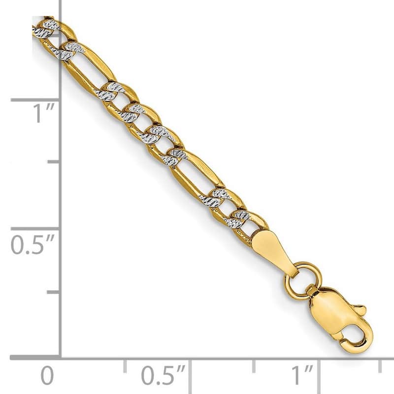 Curata 14k Solid Sparkle-Cut Lobster Claw Closure 3mm Pave Curb Chain Bracelet - 7 Inch - Lobster Claw