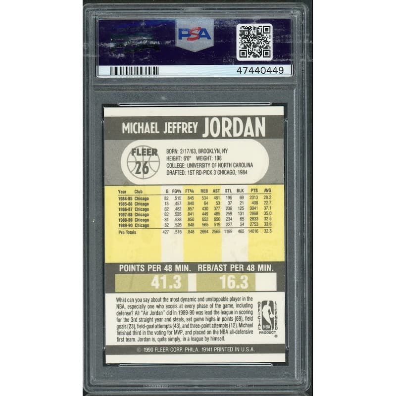 Michael Jordan 1990 Fleer Basketball Card #26 Graded PSA 9 - 8'6" x 11'6"