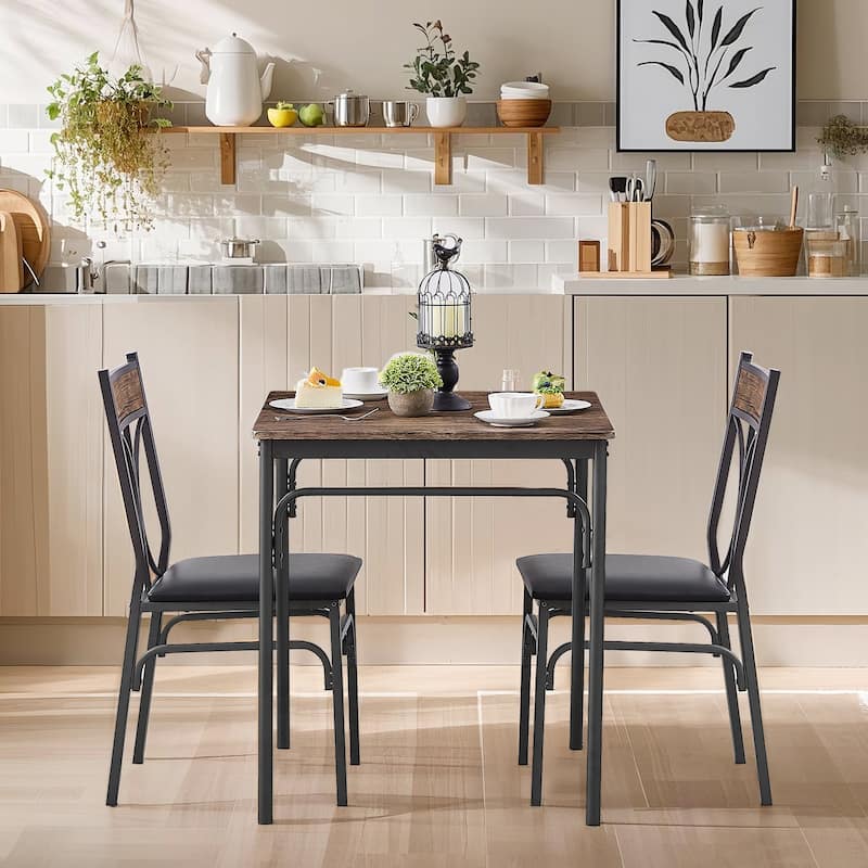 Javlergo 3-Piece Dining Table Set, Kitchen Wood Square Table and Chairs for 2, Rustic Brown