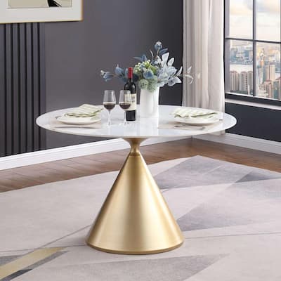 Morden Fort Modern Round Dining Table with Gold Metal Bottom