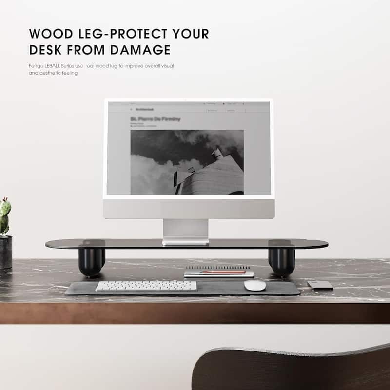 Fenge Monitor Stand Riser, Desk Organizer with Wooden Shelf & Solid Wood Legs - 33.8 x 9 x 4 inches