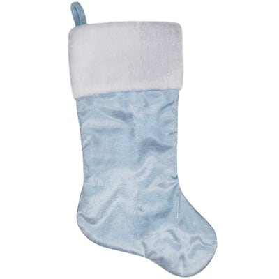 20.5-Inch Blue and White Sheer Organza Christmas Stocking with Faux Fur Cuff - 20.5"