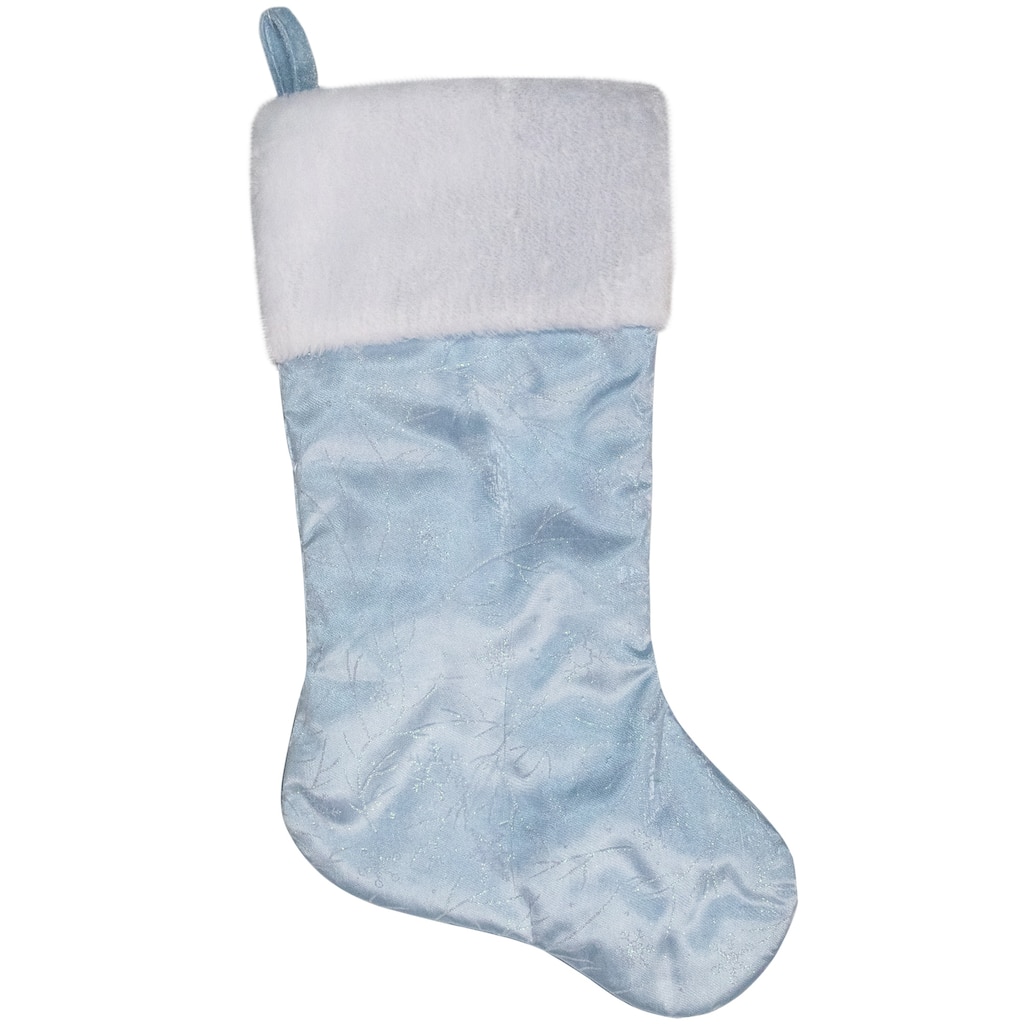 20.5-Inch Blue and White Sheer Organza Christmas Stocking with Faux Fur Cuff - 20.5"