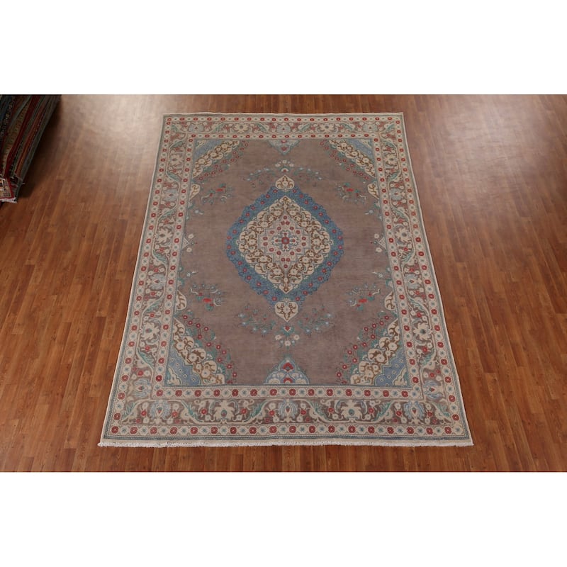 Over Dyed Distressed Tabriz Persian Vintage Rug Handmade Wool Carpet - 8'1" x 11'4"