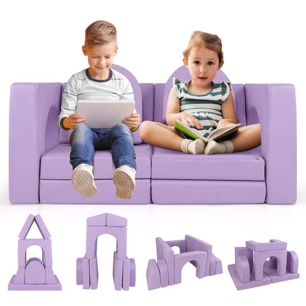 slide 2 of 10, Gymax 8 PCS Modular Kids Play Couch Sofa w/ Suede Fabric Cover Purple