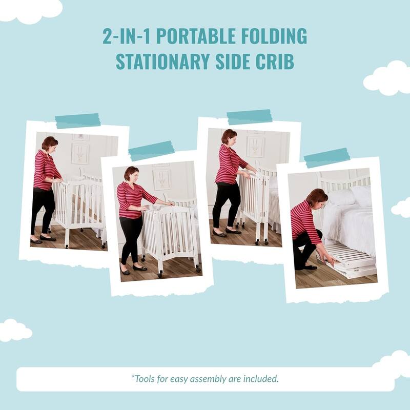 Dream On Me, 2 in 1 Lightweight Folding Portable Crib - pebble grey