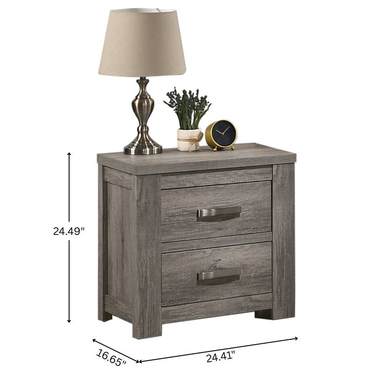 Roundhill Furniture Floren Contemporary Weathered Gray Wood Two-Drawer Nightstand
