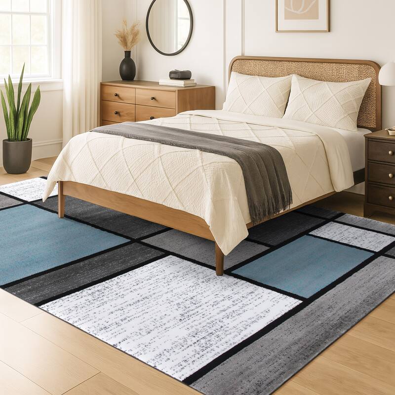 World Rug Gallery Contemporary Modern Boxed Color Block Area Rug