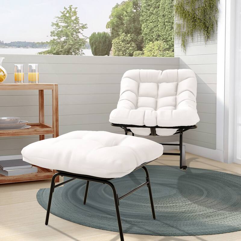 Metal Frame Chair and Footrest Set with Detachable Cushions – Outdoor Comfort and Durability