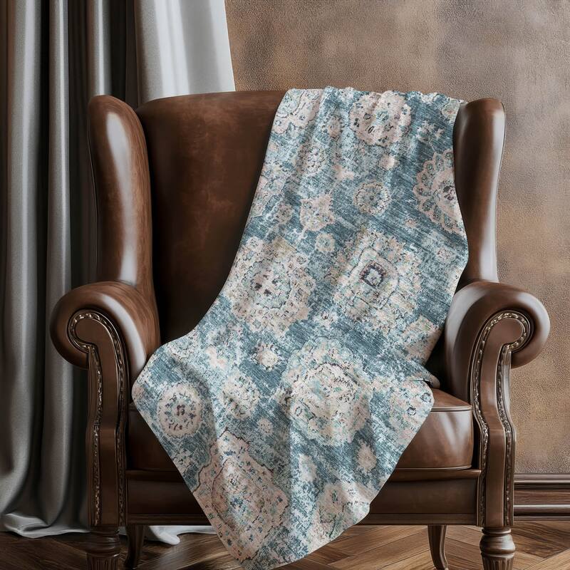 Premium Machine Washable Vintage Persian Sherpa Throw Blanket