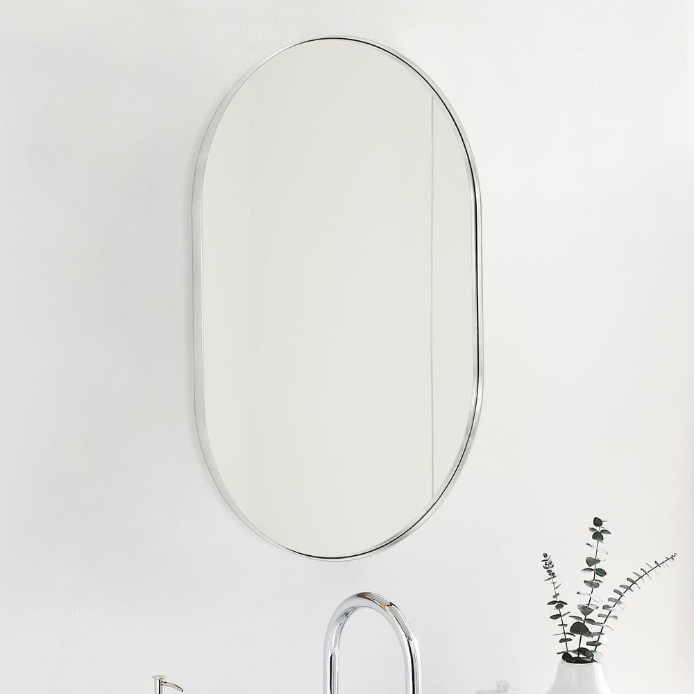 GDFStudio - Verona Modern Metal Frame Oval Bathroom Vanity Decorative Mirror with Elongated Silhouette & Easy Wall Mounting