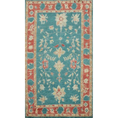 Hand Knotted Oriental 100% Wool Carpet Transitional All-Over Green Oushak Area Rug - 5' 5'' X 3' 2''