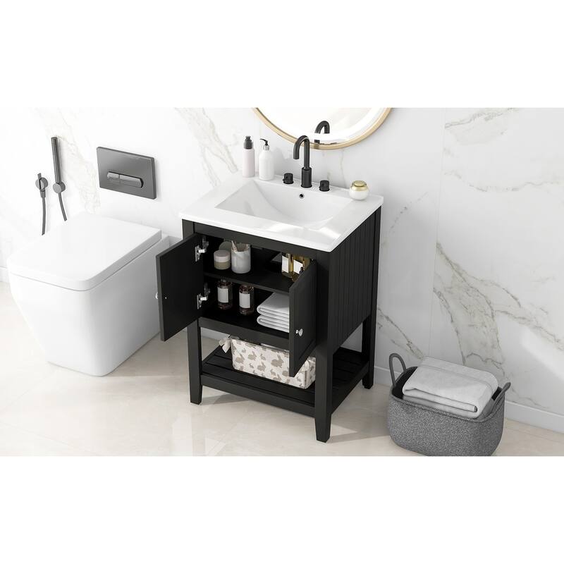 Bathroom Vanity with Sink, Small Storage Cabinet with 2 Soft Closing Doors, Sink Vanity with Solid Wood Frame
