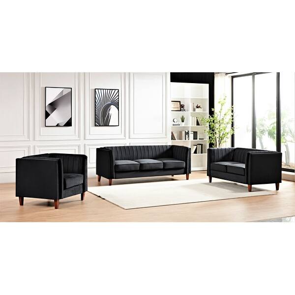slide 1 of 31, Line Tufted Square Design 3 Pieces Livingroom Set Black