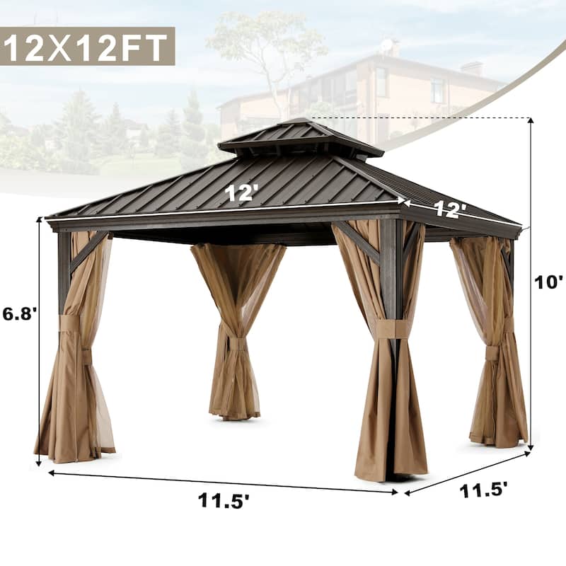 ABCCANOPY Outdoor Hardtop Gazebo with Galvanized Steel Double Roof